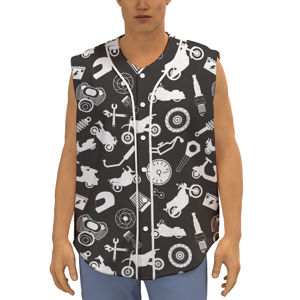 Motorcycle Equipment Pattern Print Sleeveless Baseball Jersey