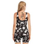 Motorcycle Equipment Pattern Print Sleeveless One Piece Swimsuit