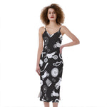 Motorcycle Equipment Pattern Print Slim Fit Midi Cami Dress