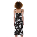 Motorcycle Equipment Pattern Print Slim Fit Midi Cami Dress
