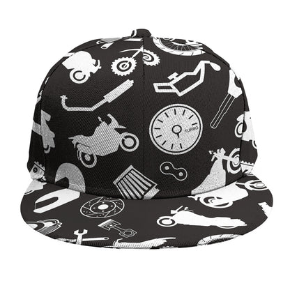 Motorcycle Equipment Pattern Print Snapback Cap