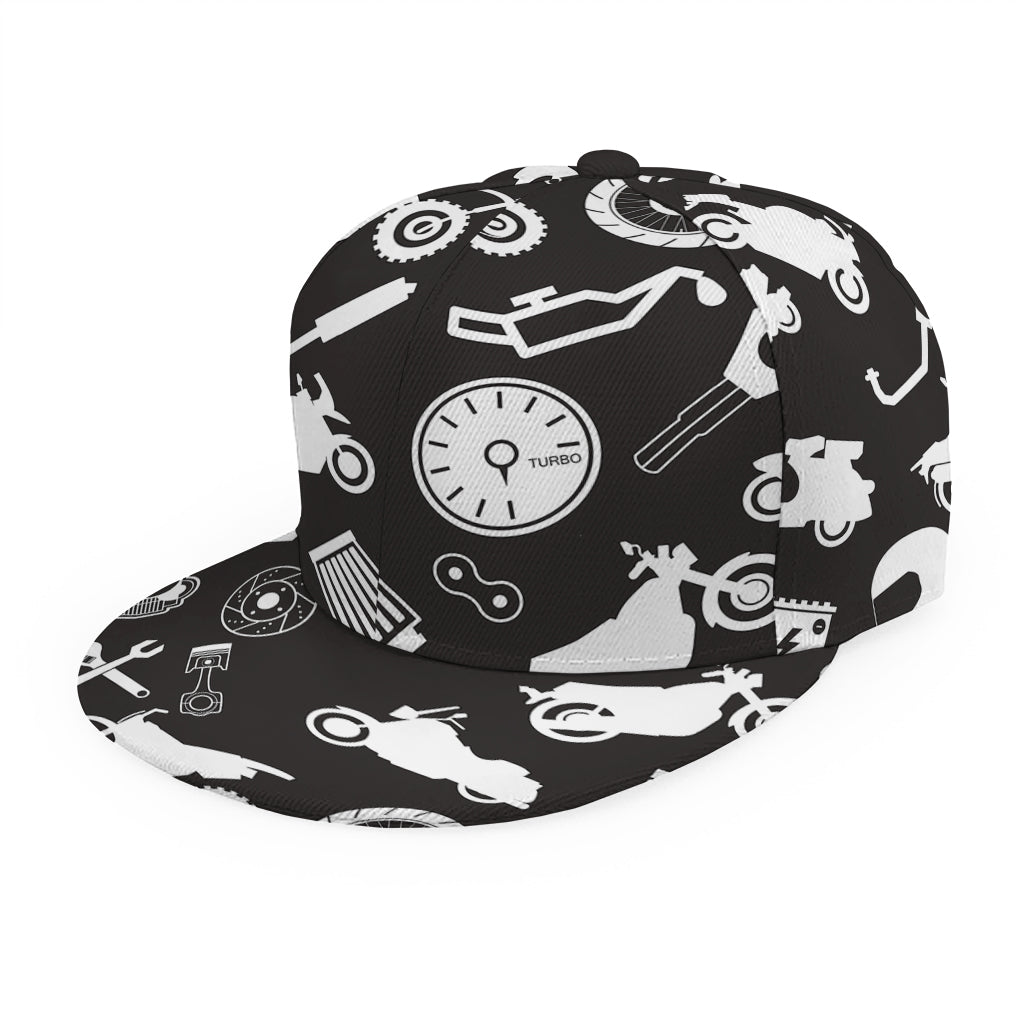 Motorcycle Equipment Pattern Print Snapback Cap