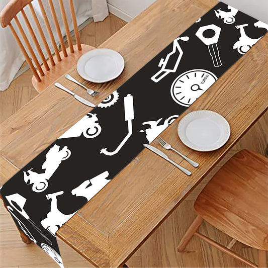 Motorcycle Equipment Pattern Print Table Runner