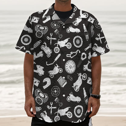Motorcycle Equipment Pattern Print Textured Short Sleeve Shirt