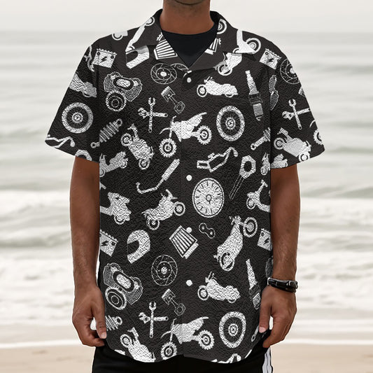 Motorcycle Equipment Pattern Print Textured Short Sleeve Shirt