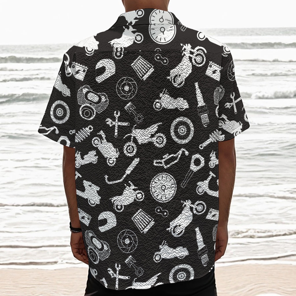 Motorcycle Equipment Pattern Print Textured Short Sleeve Shirt