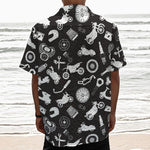 Motorcycle Equipment Pattern Print Textured Short Sleeve Shirt