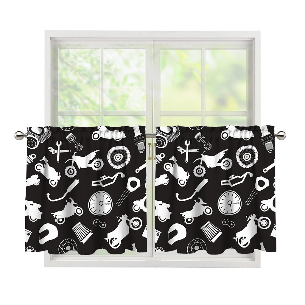 Motorcycle Equipment Pattern Print Tier Curtains
