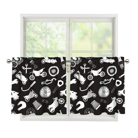 Motorcycle Equipment Pattern Print Tier Curtains