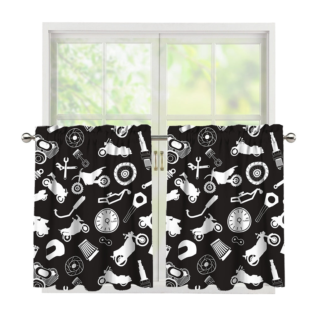 Motorcycle Equipment Pattern Print Tier Curtains