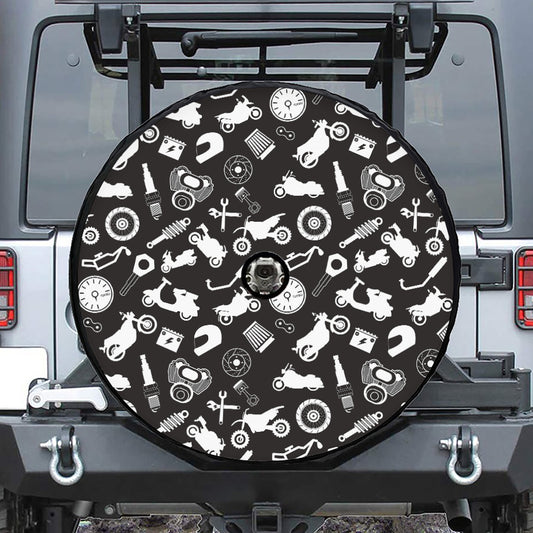 Motorcycle Equipment Pattern Print Tire Cover With Camera Hole