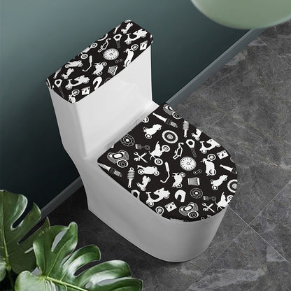 Motorcycle Equipment Pattern Print Toilet Lid And Tank Cover Set