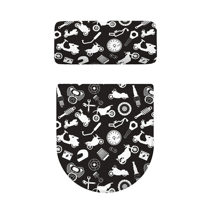 Motorcycle Equipment Pattern Print Toilet Lid And Tank Cover Set