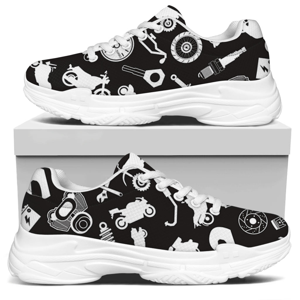Motorcycle Equipment Pattern Print White Chunky Shoes