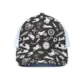 Motorcycle Equipment Pattern Print White Mesh Trucker Hat