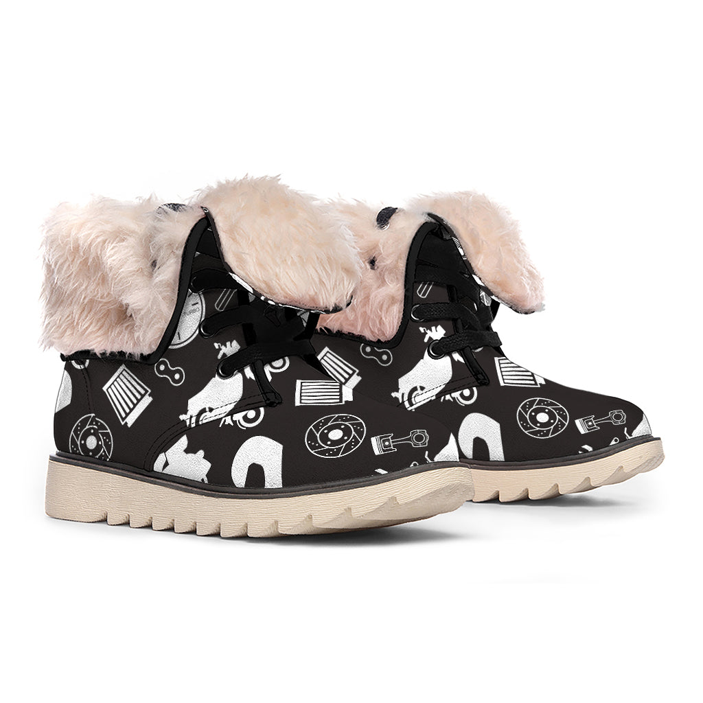 Motorcycle Equipment Pattern Print Winter Boots