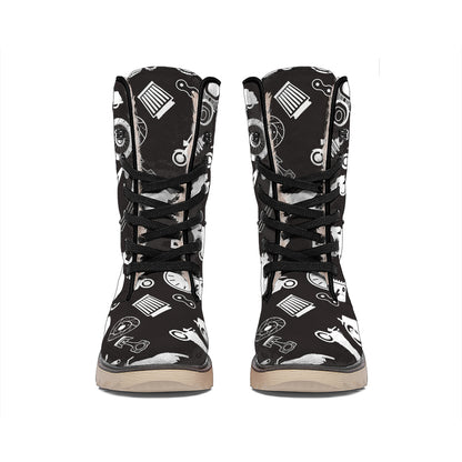 Motorcycle Equipment Pattern Print Winter Boots
