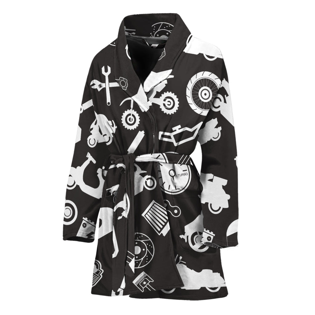 Motorcycle Equipment Pattern Print Women's Bathrobe