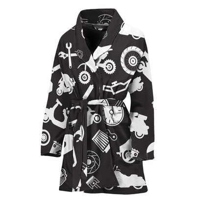Motorcycle Equipment Pattern Print Women's Bathrobe