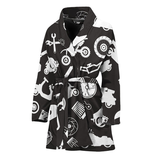 Motorcycle Equipment Pattern Print Women's Bathrobe