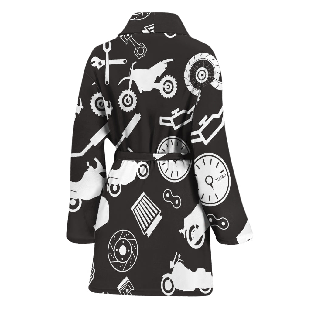 Motorcycle Equipment Pattern Print Women's Bathrobe