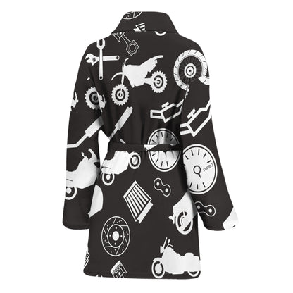 Motorcycle Equipment Pattern Print Women's Bathrobe