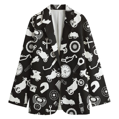 Motorcycle Equipment Pattern Print Women's Blazer