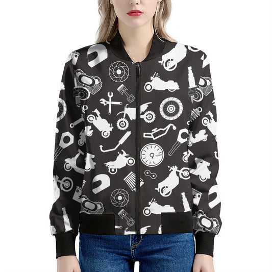 Motorcycle Equipment Pattern Print Women's Bomber Jacket