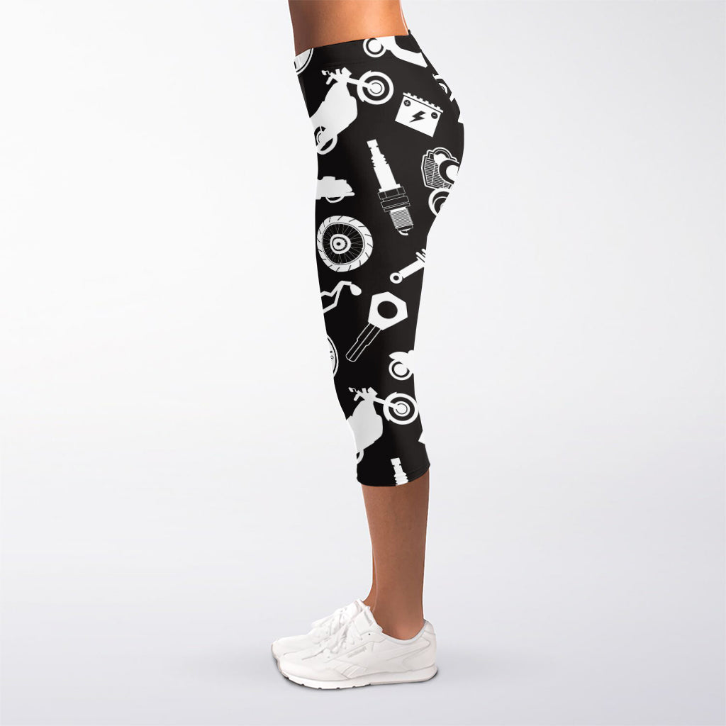 Motorcycle Equipment Pattern Print Women's Capri Leggings