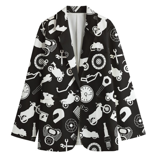 Motorcycle Equipment Pattern Print Women's Cotton Blazer