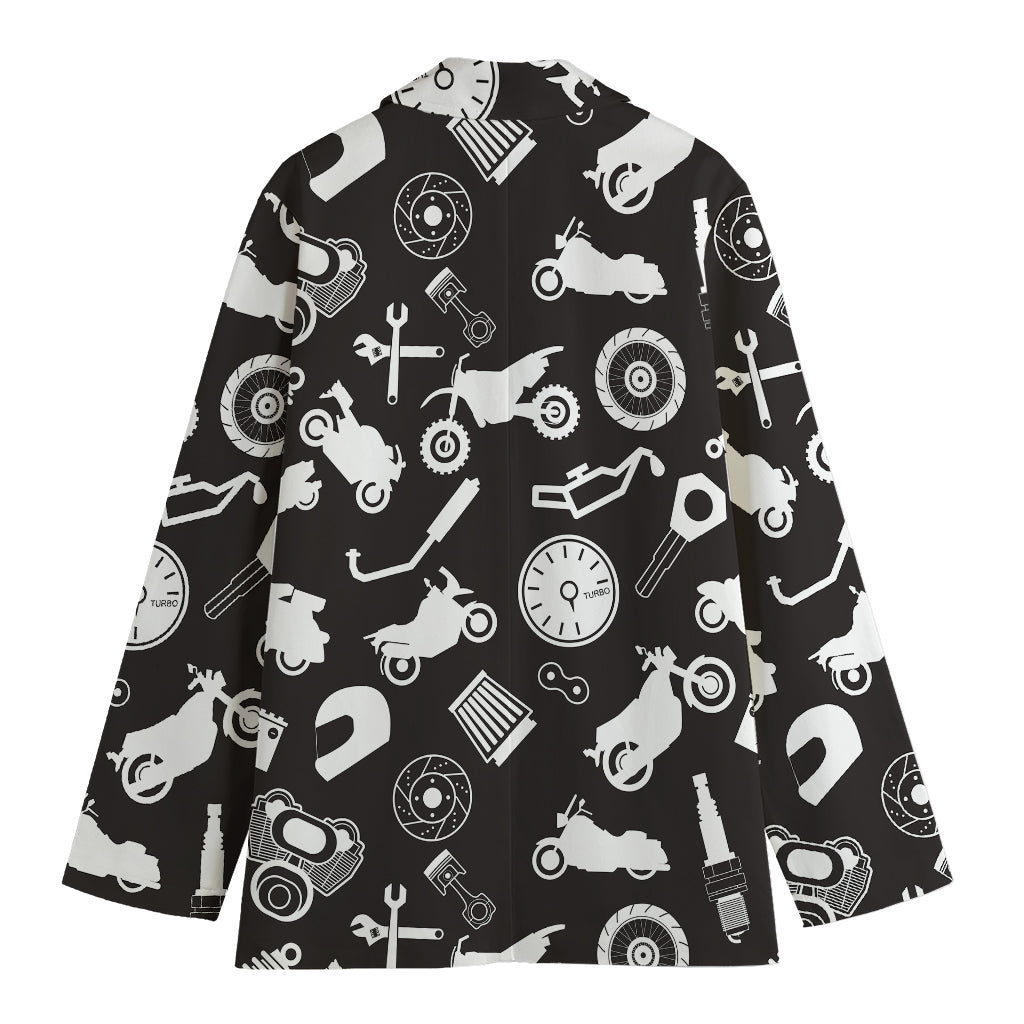 Motorcycle Equipment Pattern Print Women's Cotton Blazer