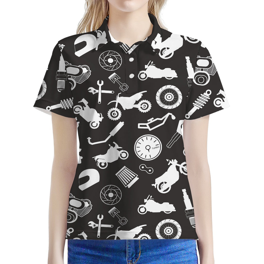 Motorcycle Equipment Pattern Print Women's Polo Shirt