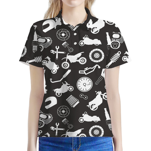 Motorcycle Equipment Pattern Print Women's Polo Shirt