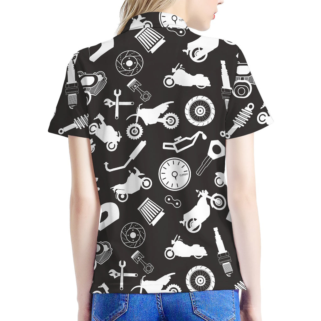 Motorcycle Equipment Pattern Print Women's Polo Shirt