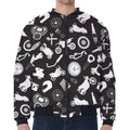 Motorcycle Equipment Pattern Print Zip Sleeve Bomber Jacket