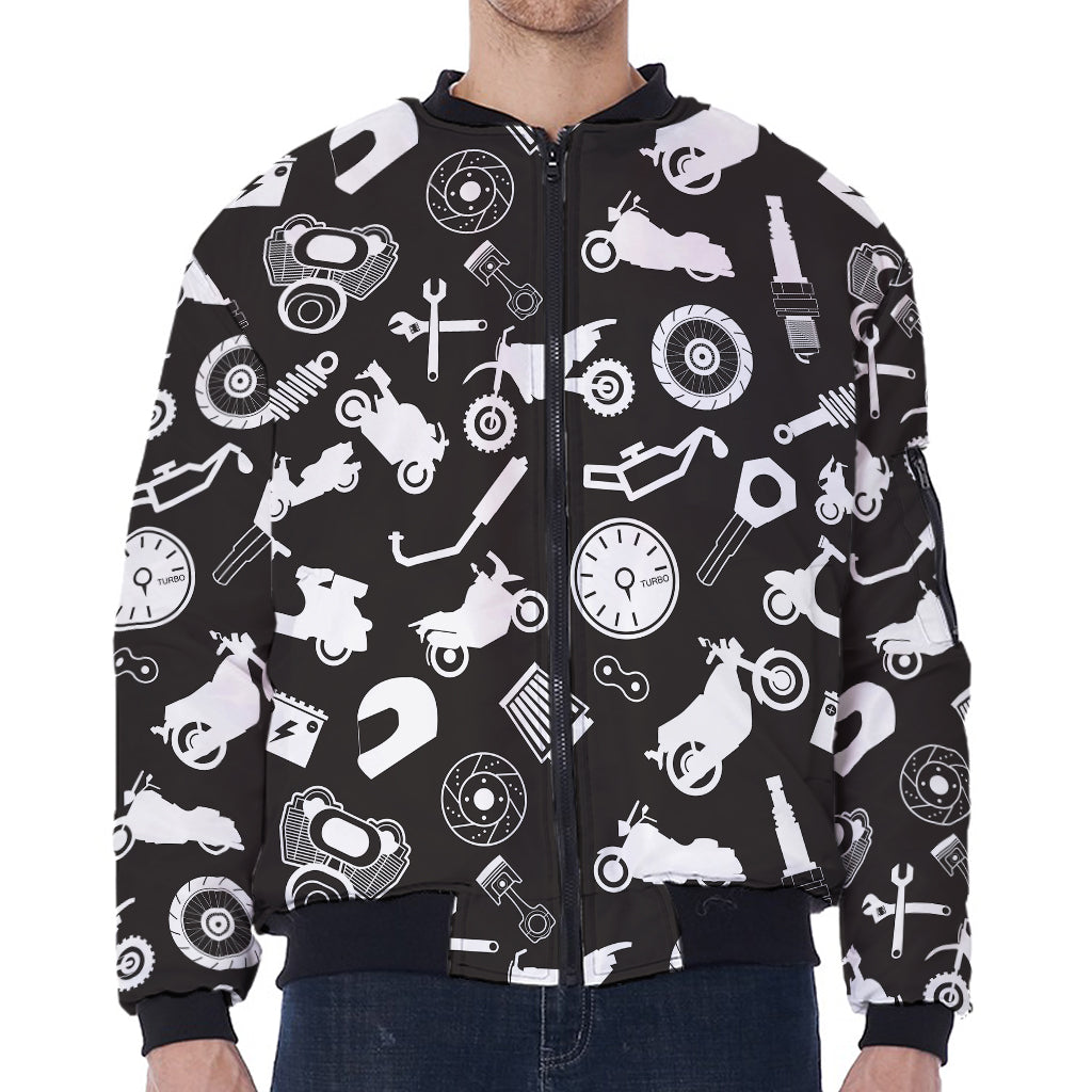 Motorcycle Equipment Pattern Print Zip Sleeve Bomber Jacket