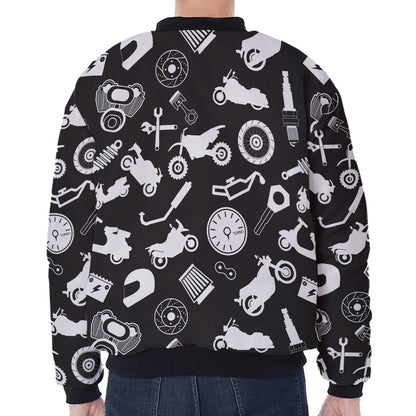 Motorcycle Equipment Pattern Print Zip Sleeve Bomber Jacket