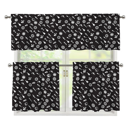 Motorcycle Parts Pattern Print 3 Piece Kitchen Curtains