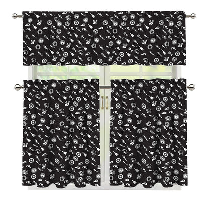 Motorcycle Parts Pattern Print 3 Piece Kitchen Curtains