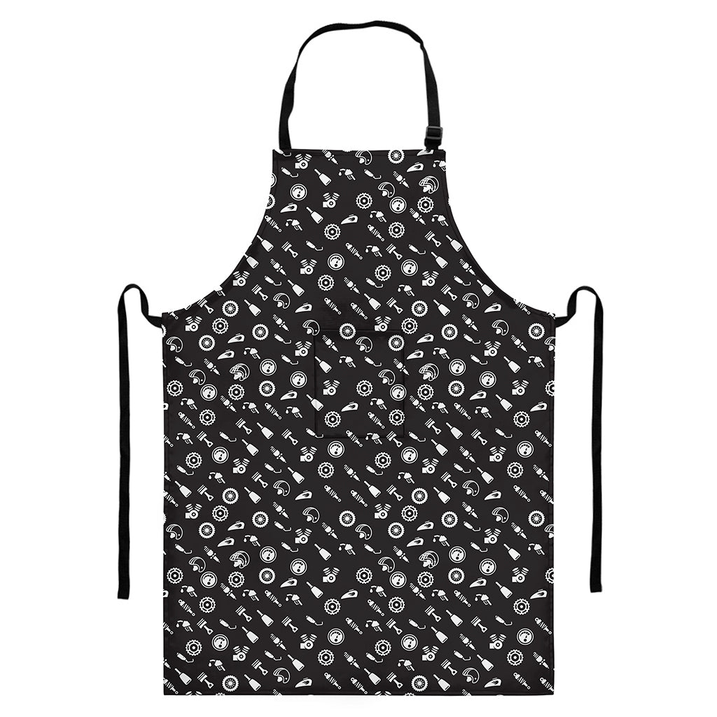 Motorcycle Parts Pattern Print Bib Apron With Pocket