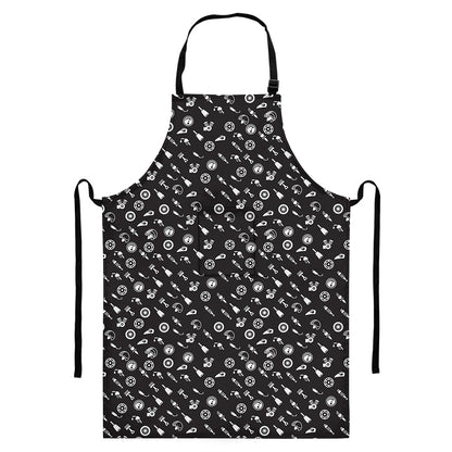 Motorcycle Parts Pattern Print Bib Apron With Pocket