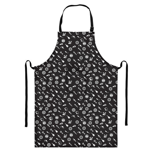 Motorcycle Parts Pattern Print Bib Apron With Pocket