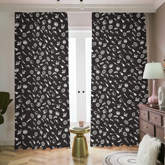 Motorcycle Parts Pattern Print Blackout Pencil Pleat Curtains