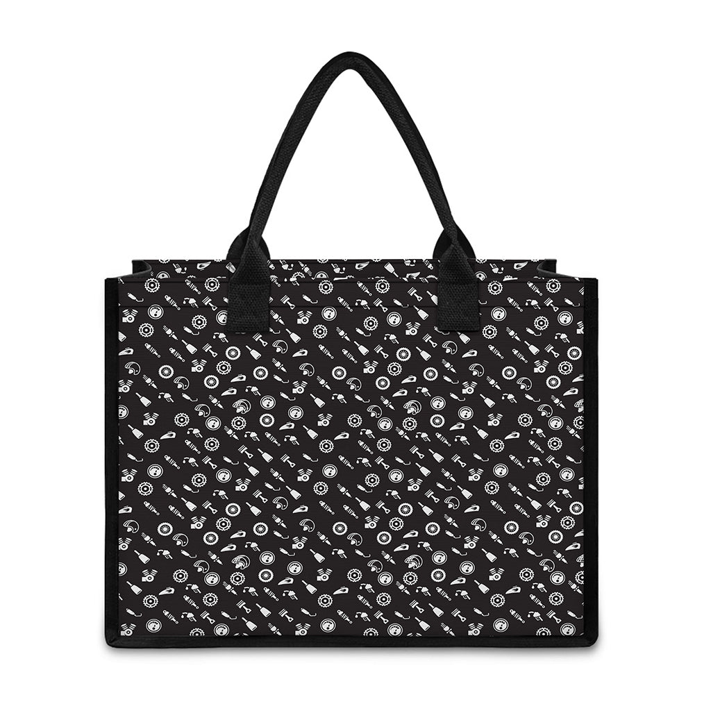 Motorcycle Parts Pattern Print Canvas Tote Bag