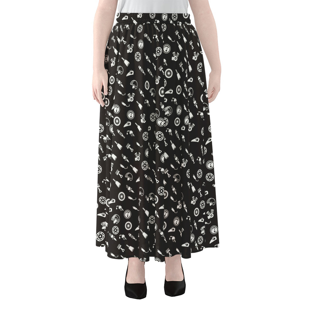 Motorcycle Parts Pattern Print Chiffon Maxi Skirt