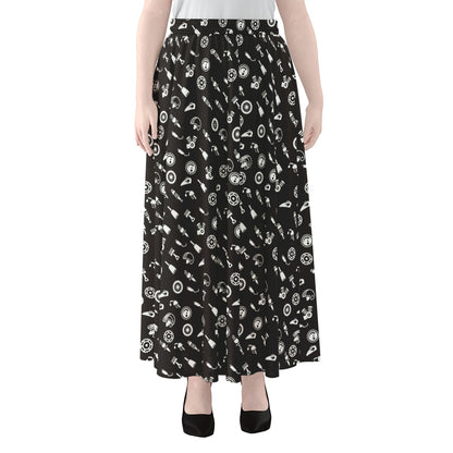 Motorcycle Parts Pattern Print Chiffon Maxi Skirt