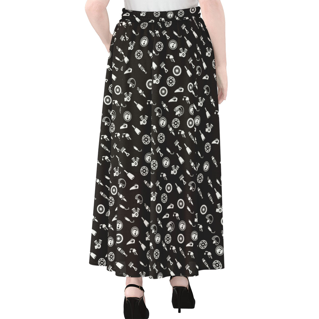 Motorcycle Parts Pattern Print Chiffon Maxi Skirt