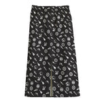 Motorcycle Parts Pattern Print Cotton Front Slit Maxi Skirt