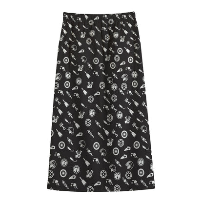 Motorcycle Parts Pattern Print Cotton Front Slit Maxi Skirt