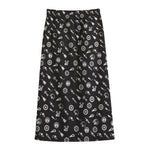 Motorcycle Parts Pattern Print Cotton Front Slit Maxi Skirt
